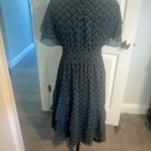 Ann Taylor Navy Dress with Green Geometric Print